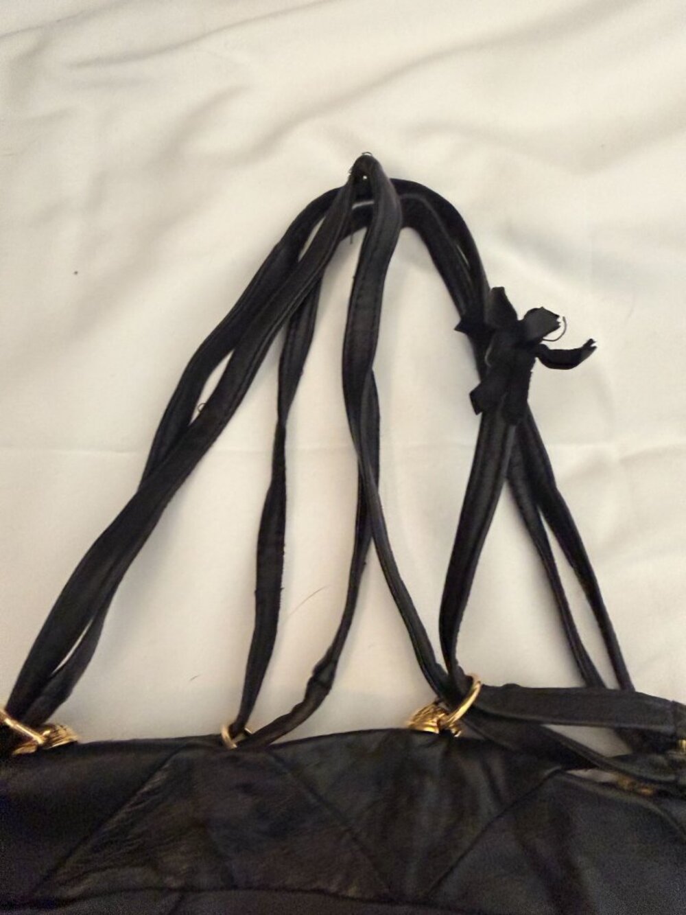 Vintage Black Leather Handbag Purse with Fringe Spain - Picture 4 of 10